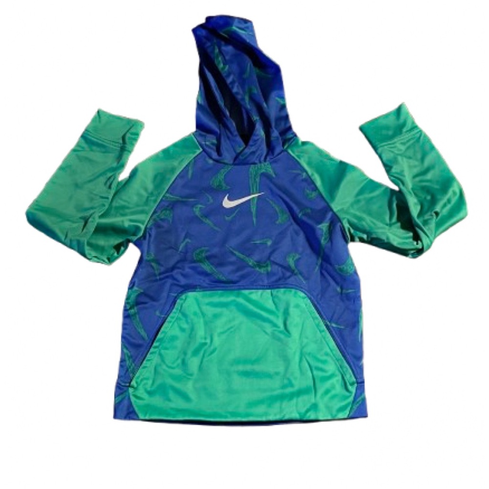 Nike Dri-FIT Swoosh Small Blue Green Kid’s Hoodie Standard Fit Activewear Lounge